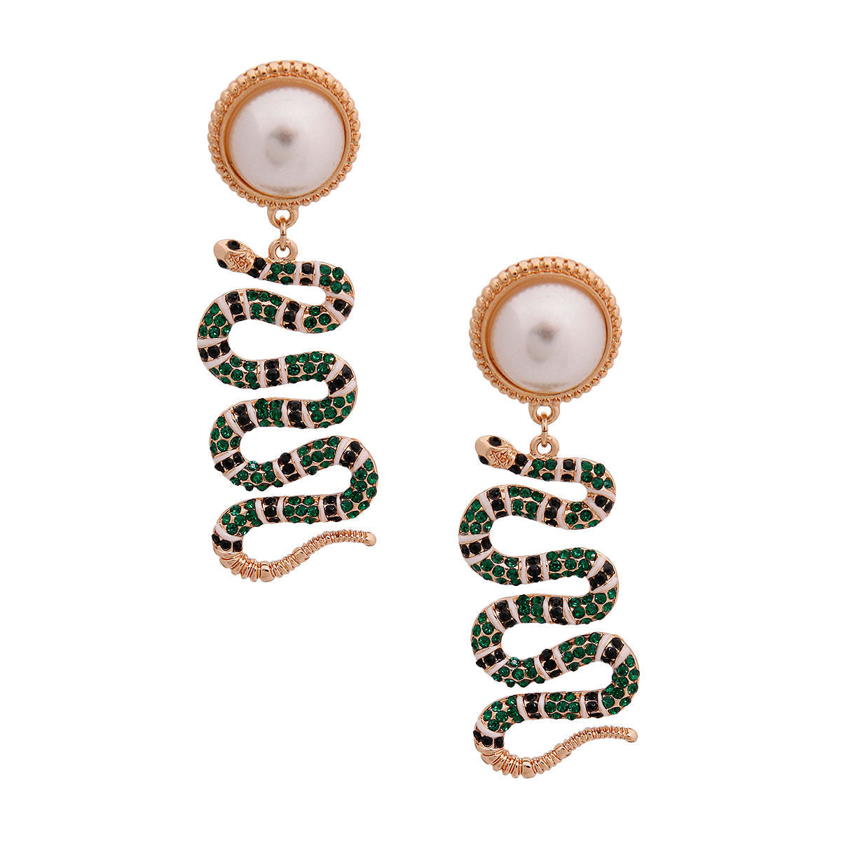Designer Green Snake Pearl Earrings|2.5 inches - Premium Wholesale Jewelry from Pinktown - Just $9! Shop now at chiquestyles