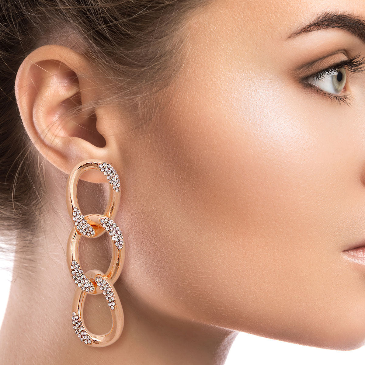 Gold Crusted Rhinestone Link Earrings|3 inches - Premium Wholesale Jewelry from Pinktown - Just $13! Shop now at chiquestyles