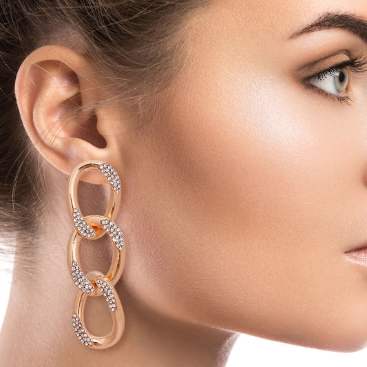 Gold Crusted Rhinestone Link Earrings|3 inches - Premium Wholesale Jewelry from Pinktown - Just $13! Shop now at chiquestyles