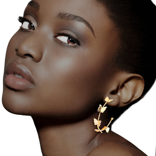Gold Butterfly Open Hoops|1.45 inches - Premium Wholesale Jewelry from Pinktown - Just $10! Shop now at chiquestyles