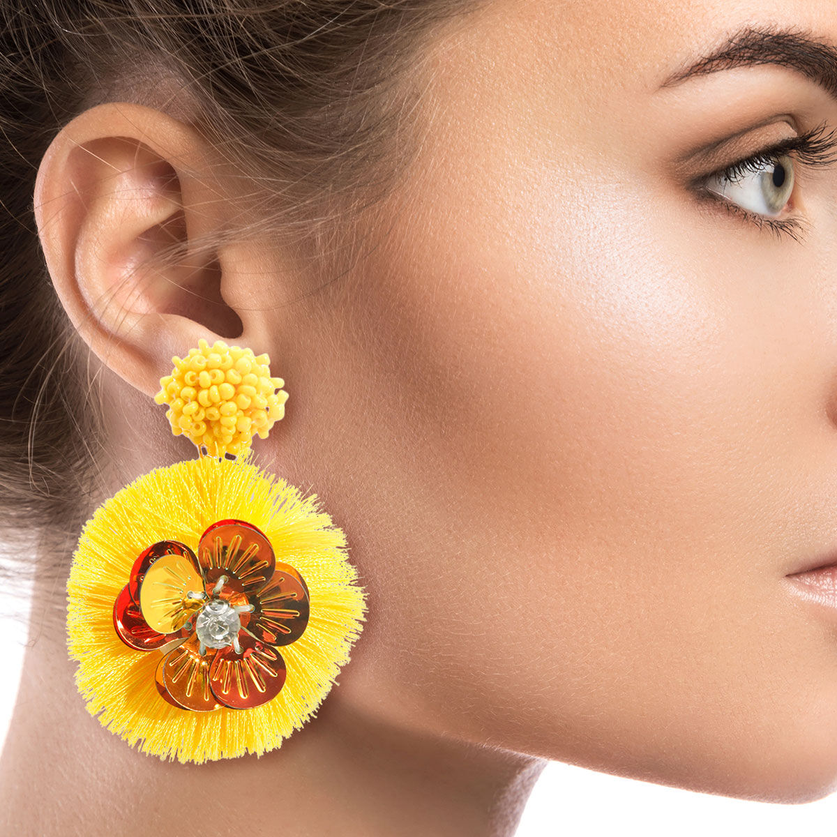 Yellow Sequin Flower Tassel Earrings|2.75 inches - Premium Wholesale Jewelry from Pinktown - Just $10! Shop now at chiquestyles