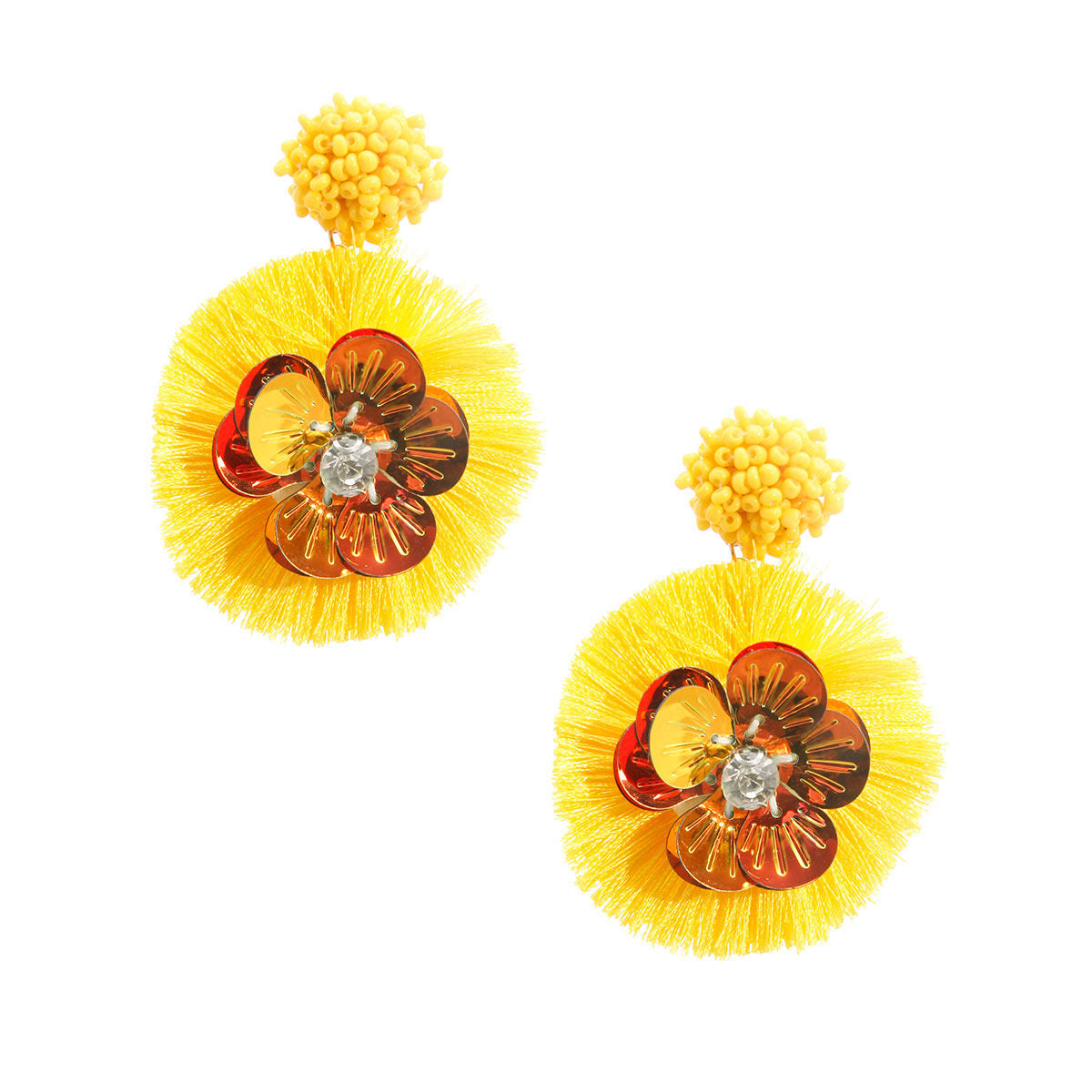 Yellow Sequin Flower Tassel Earrings|2.75 inches - Premium Wholesale Jewelry from Pinktown - Just $10! Shop now at chiquestyles