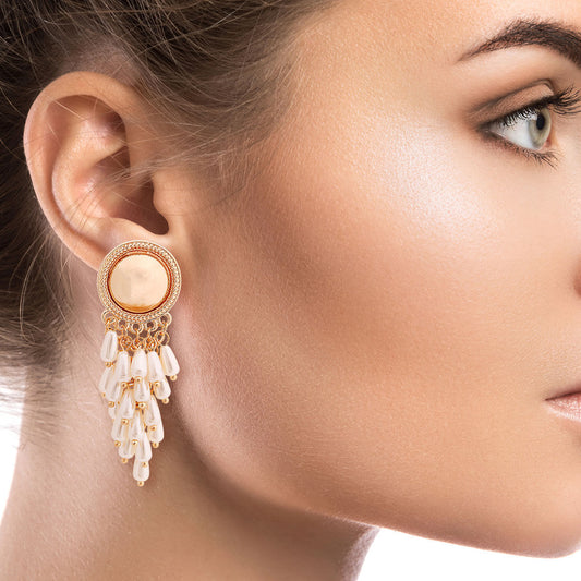 Gold Round Pearl Cluster Earrings|2.25 inches - Premium Wholesale Jewelry from Pinktown - Just $11! Shop now at chiquestyles