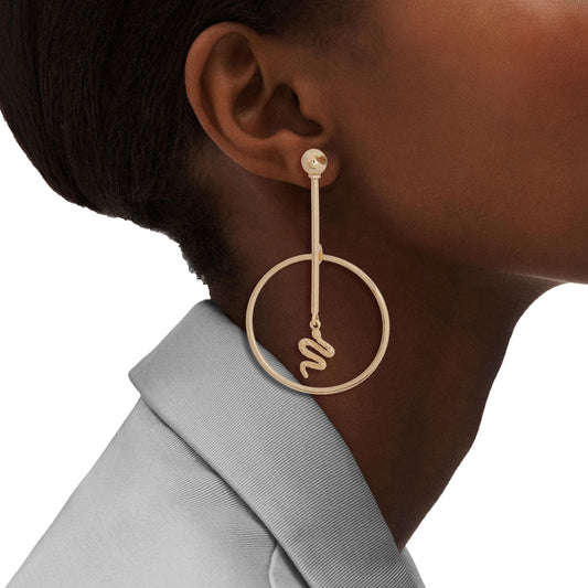 Gold Bar Round Snake Charm Earrings|2.75 inches - Premium Wholesale Jewelry from Pinktown - Just $8! Shop now at chiquestyles
