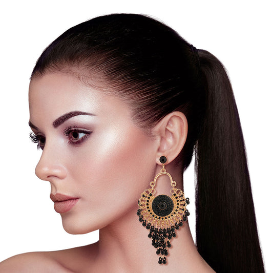 Black Beaded Mandala Earrings|3.75 inches - Premium Wholesale Jewelry from Pinktown - Just $13! Shop now at chiquestyles