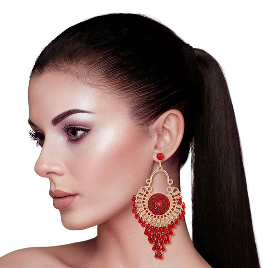 Burgundy Beaded Mandala Earrings|3.75 inches - Premium Wholesale Jewelry from Pinktown - Just $13! Shop now at chiquestyles