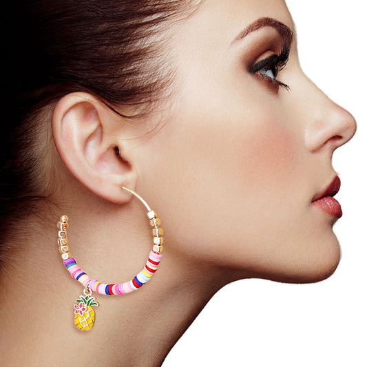 Multi Color Disc Pineapple Hoops|1.75 inches - Premium Wholesale Jewelry from Pinktown - Just $12! Shop now at chiquestyles