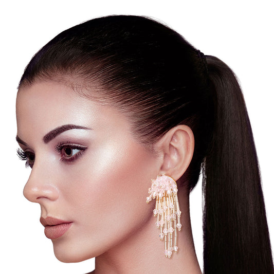 Blush Glass Bead Cluster Studs|2.45 inches - Premium Wholesale Jewelry from Pinktown - Just $10! Shop now at chiquestyles