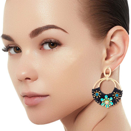 Turquoise Flower Round Earrings|2 inches - Premium Wholesale Jewelry from Pinktown - Just $11! Shop now at chiquestyles