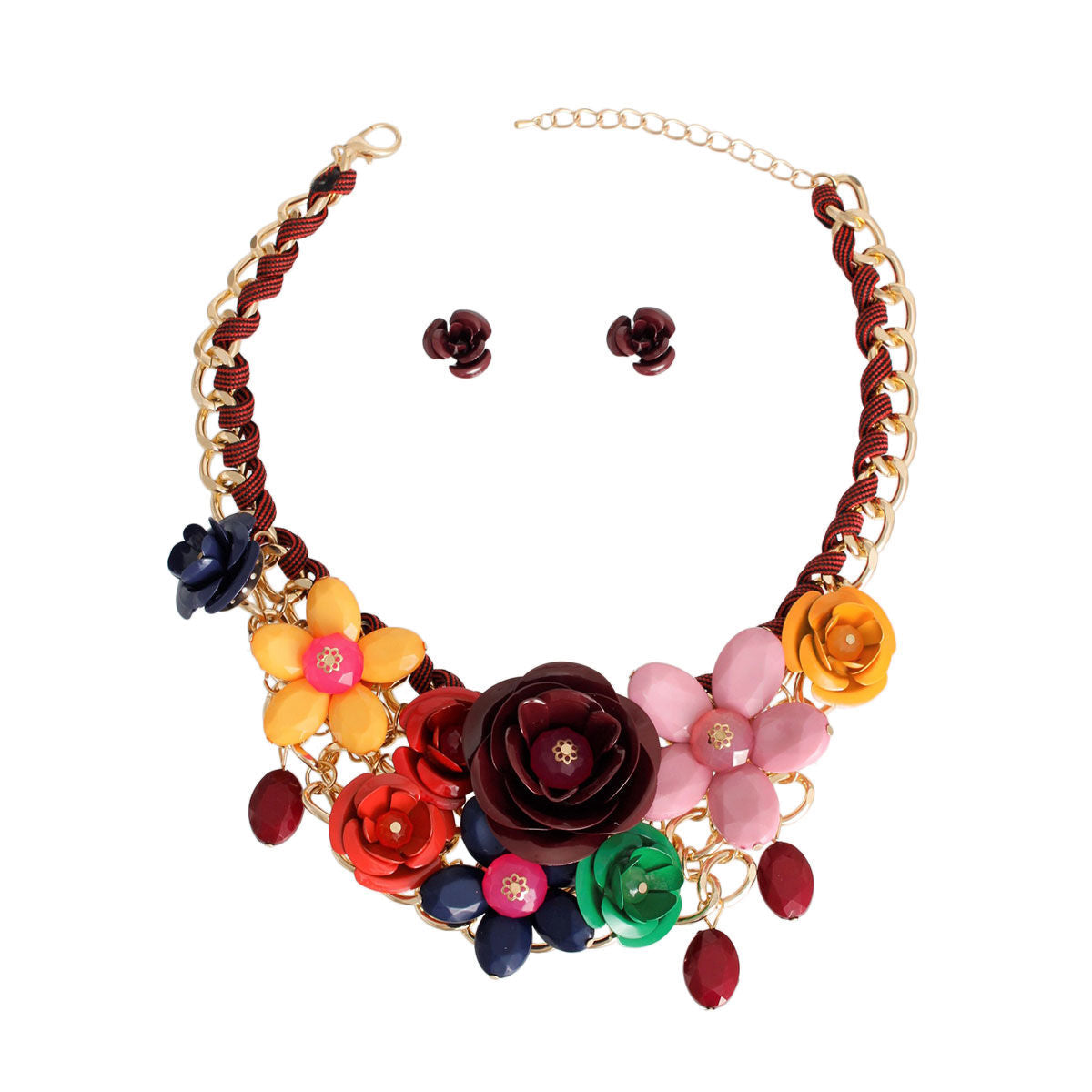 Maroon Rose Collar Necklace Set|18 inches - Premium Wholesale Jewelry from Pinktown - Just $23! Shop now at chiquestyles