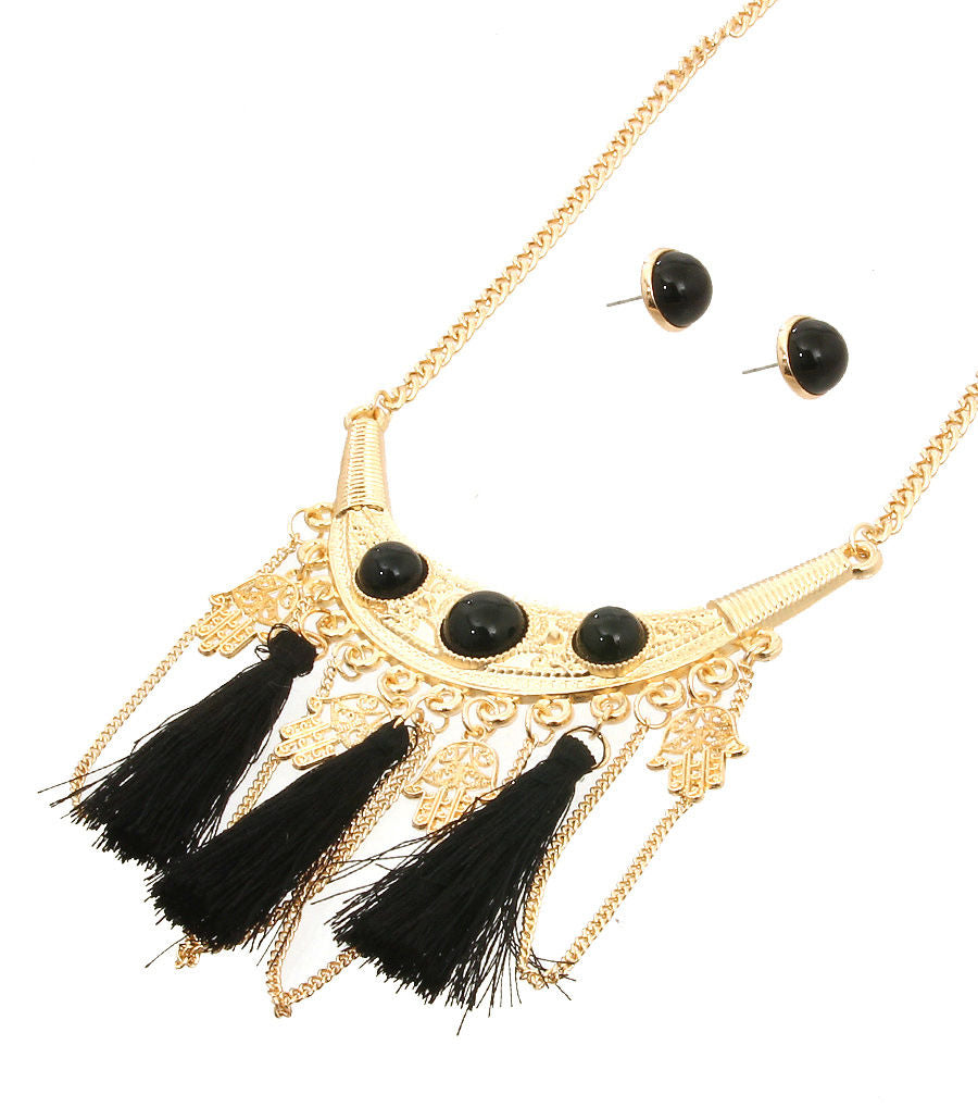 Tribal Black Tassel Necklace Set|18 inches - Premium Wholesale Jewelry from Pinktown - Just $12! Shop now at chiquestyles