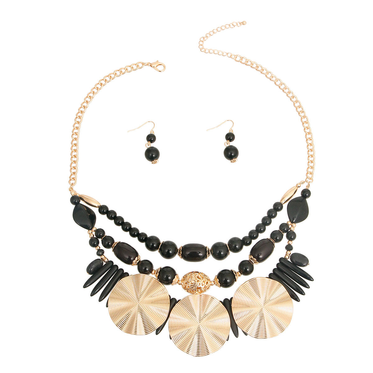 Black Acrylic Bead and Gold Set|18 inches - Premium Wholesale Jewelry from Pinktown - Just $17! Shop now at chiquestyles