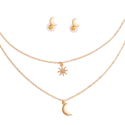Gold 2 Layer Chain Moon Necklace|16 inches - Premium Wholesale Jewelry from Pinktown - Just $8! Shop now at chiquestyles