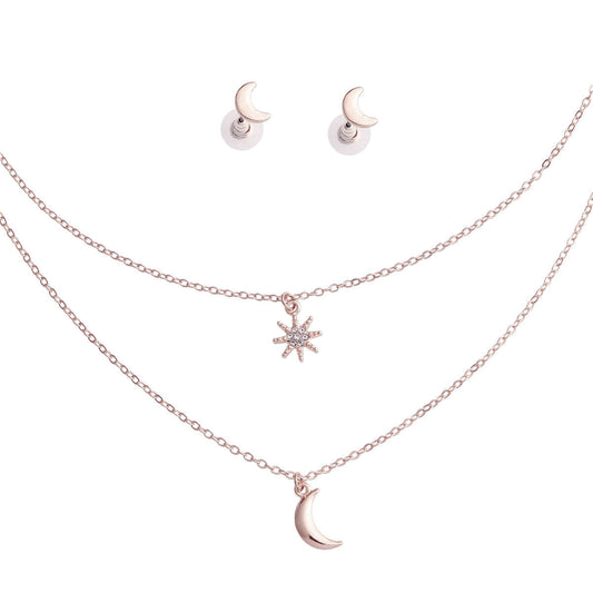 Silver 2 Layer Chain Moon Necklace|16 inches - Premium Wholesale Jewelry from Pinktown - Just $8! Shop now at chiquestyles