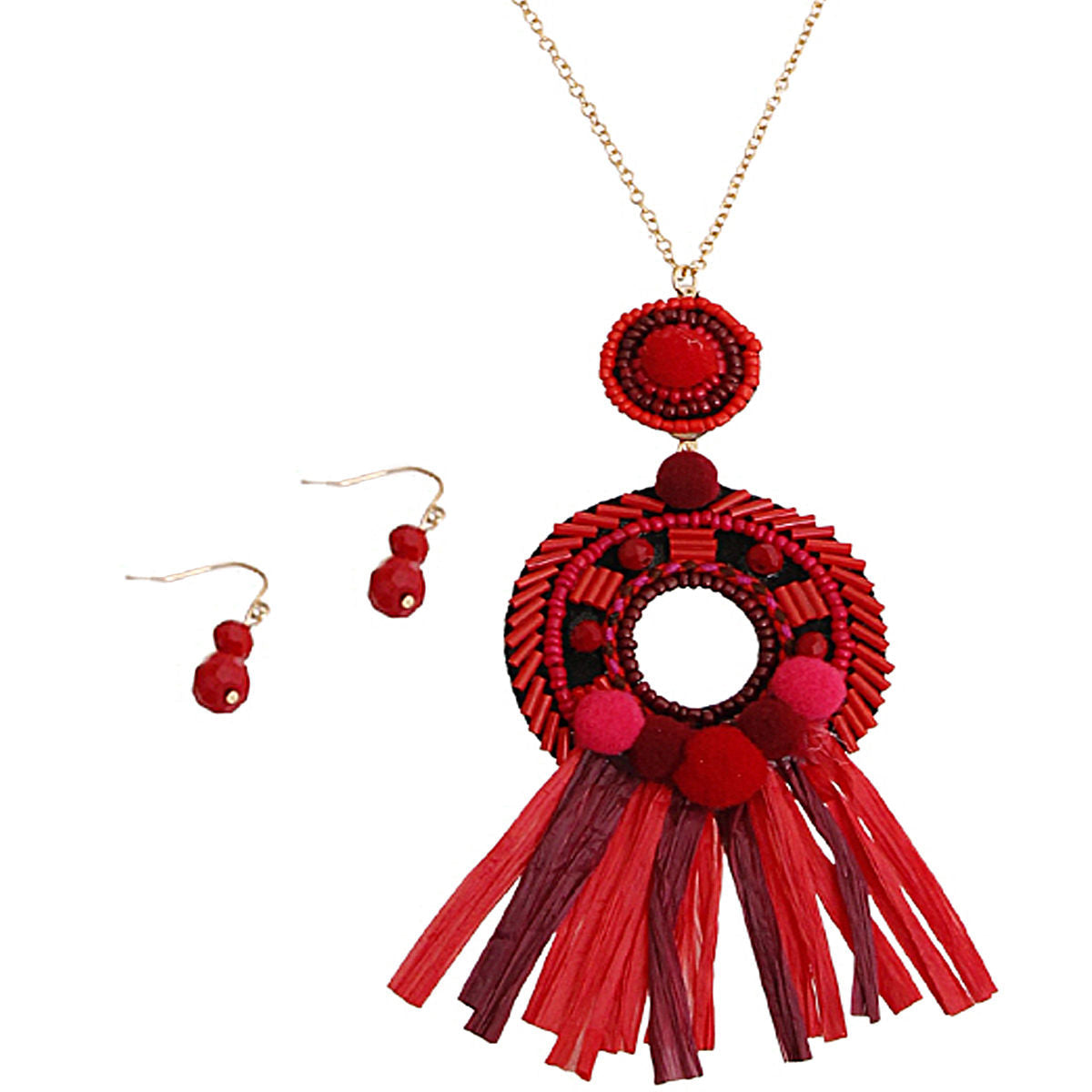 Red Raffia Tassel Pendant Necklace|24 inches - Premium Wholesale Jewelry from Pinktown - Just $8! Shop now at chiquestyles
