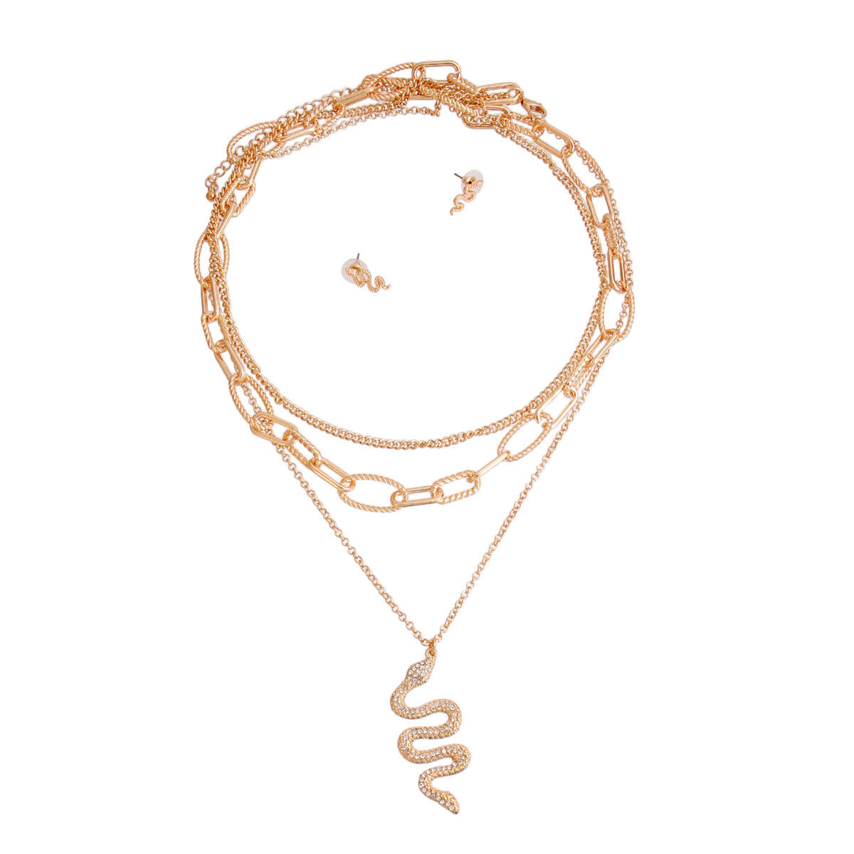 Gold Textured Chain Iced Snake Necklace|22 inches - Premium Wholesale Jewelry from Pinktown - Just $17! Shop now at chiquestyles