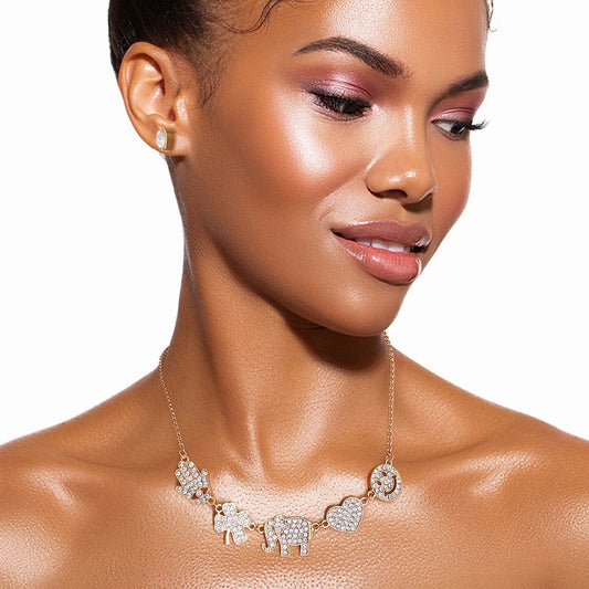 Gold Rhinestone Lucky Charm Set|19 inches - Premium Wholesale Jewelry from Pinktown - Just $14! Shop now at chiquestyles