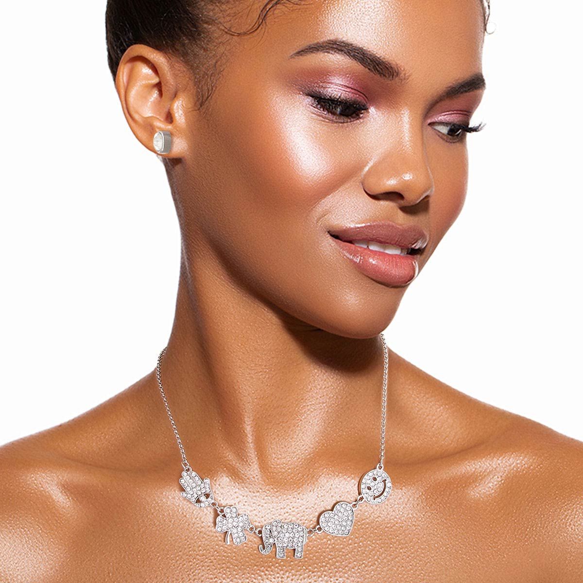 Silver Rhinestone Lucky Charm Set|19 inches - Premium Wholesale Jewelry from Pinktown - Just $14! Shop now at chiquestyles