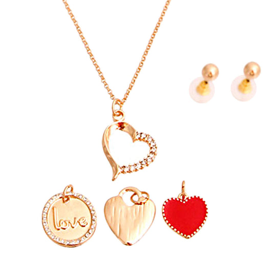 Gold Interchangable Heart Charm Necklace|17 inches - Premium Wholesale Jewelry from Pinktown - Just $13! Shop now at chiquestyles