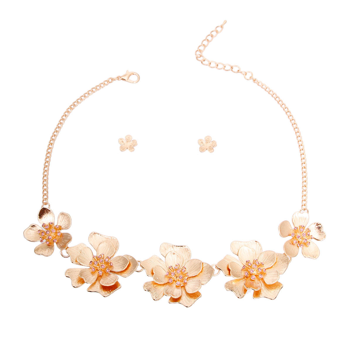 Gold Metal and Pink Flower Collar|18 inches - Premium Wholesale Jewelry from Pinktown - Just $13! Shop now at chiquestyles