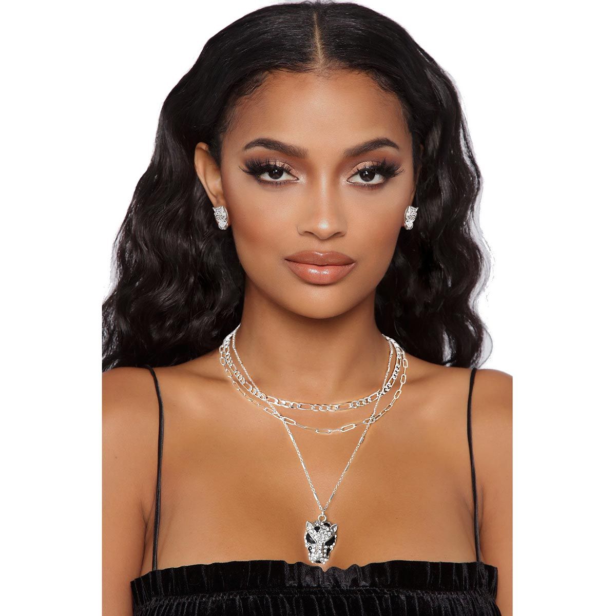 Silver Leopard Layered Chain Necklace - Premium Wholesale Jewelry from Pinktown - Just $12! Shop now at chiquestyles
