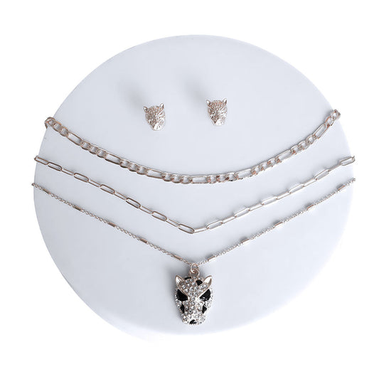 Silver Leopard Layered Chain Necklace|16 inches - Premium Wholesale Jewelry from Pinktown - Just $13! Shop now at chiquestyles