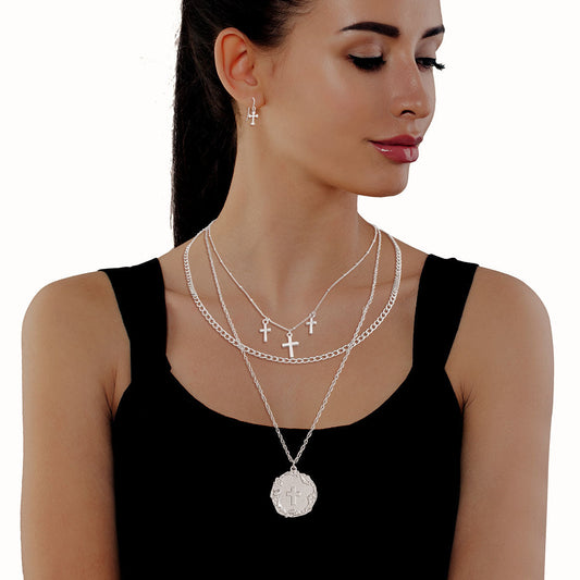 Silver Layered Religious Cross Chain|16 inches - Premium Wholesale Jewelry from Pinktown - Just $11! Shop now at chiquestyles