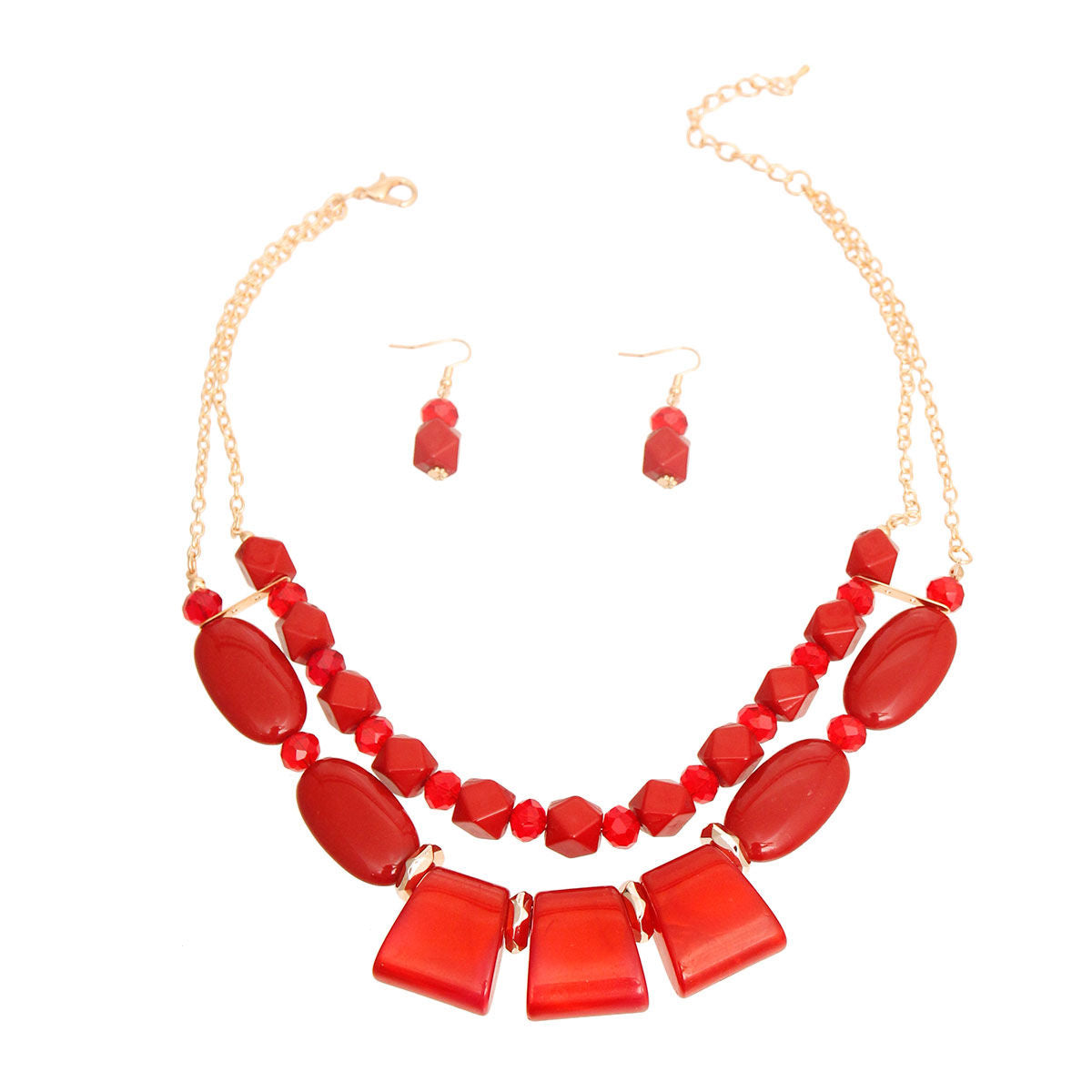 Wine Red Double Layered Necklace Set|19 inches - Premium Wholesale Fashion Accessories from Pinktown - Just $12! Shop now at chiquestyles