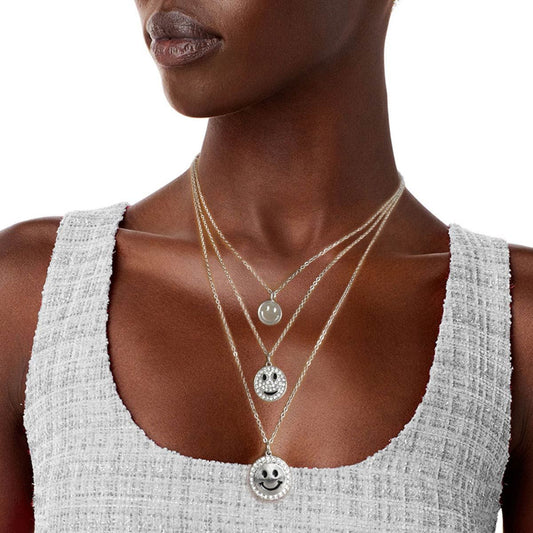 Silver 3 Layer Bling Smiley Face Necklace|16 inches - Premium Wholesale Jewelry from Pinktown - Just $13! Shop now at chiquestyles