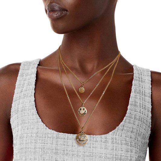 Gold 3 Layer Smiley Face Necklace|16 inches - Premium Wholesale Jewelry from Pinktown - Just $10! Shop now at chiquestyles