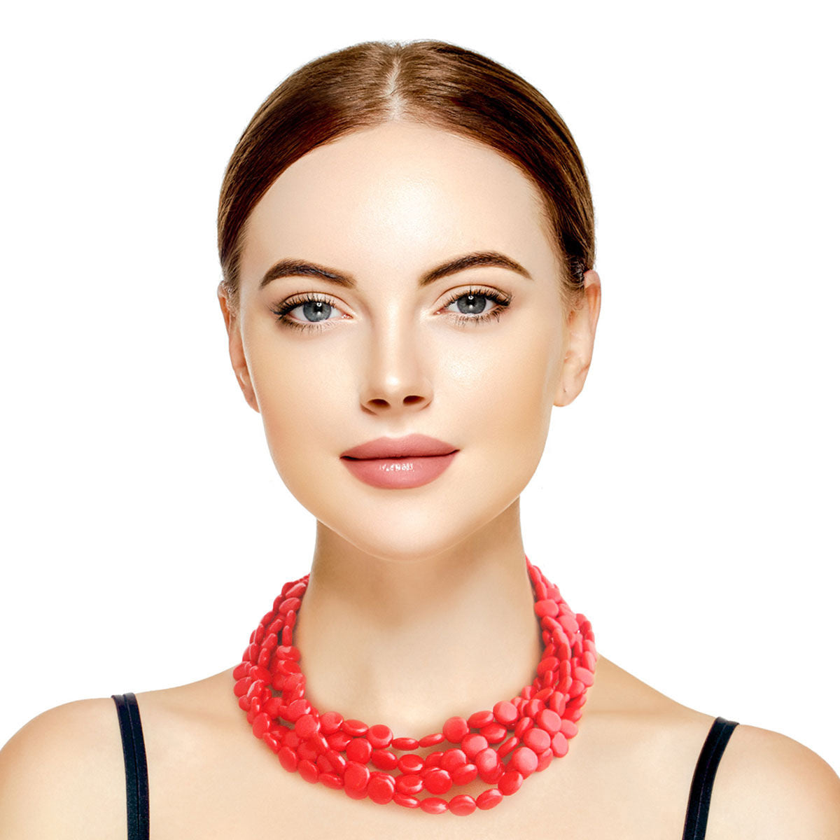 Red Flat Bead Necklace Set|18 inches - Premium Wholesale Jewelry from Pinktown - Just $11! Shop now at chiquestyles
