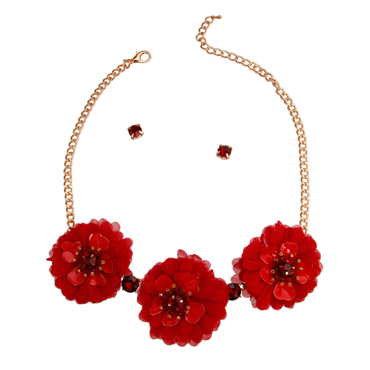 Red Fabric Flower Necklace Set|18 inches - Premium Wholesale Jewelry from Pinktown - Just $15! Shop now at chiquestyles