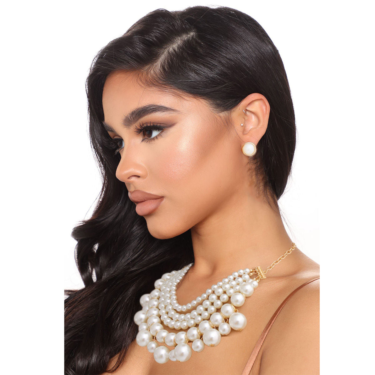 Cream Pearl 4 Layer Drop Necklace|18 inches - Premium Wholesale Jewelry from Pinktown - Just $15! Shop now at chiquestyles
