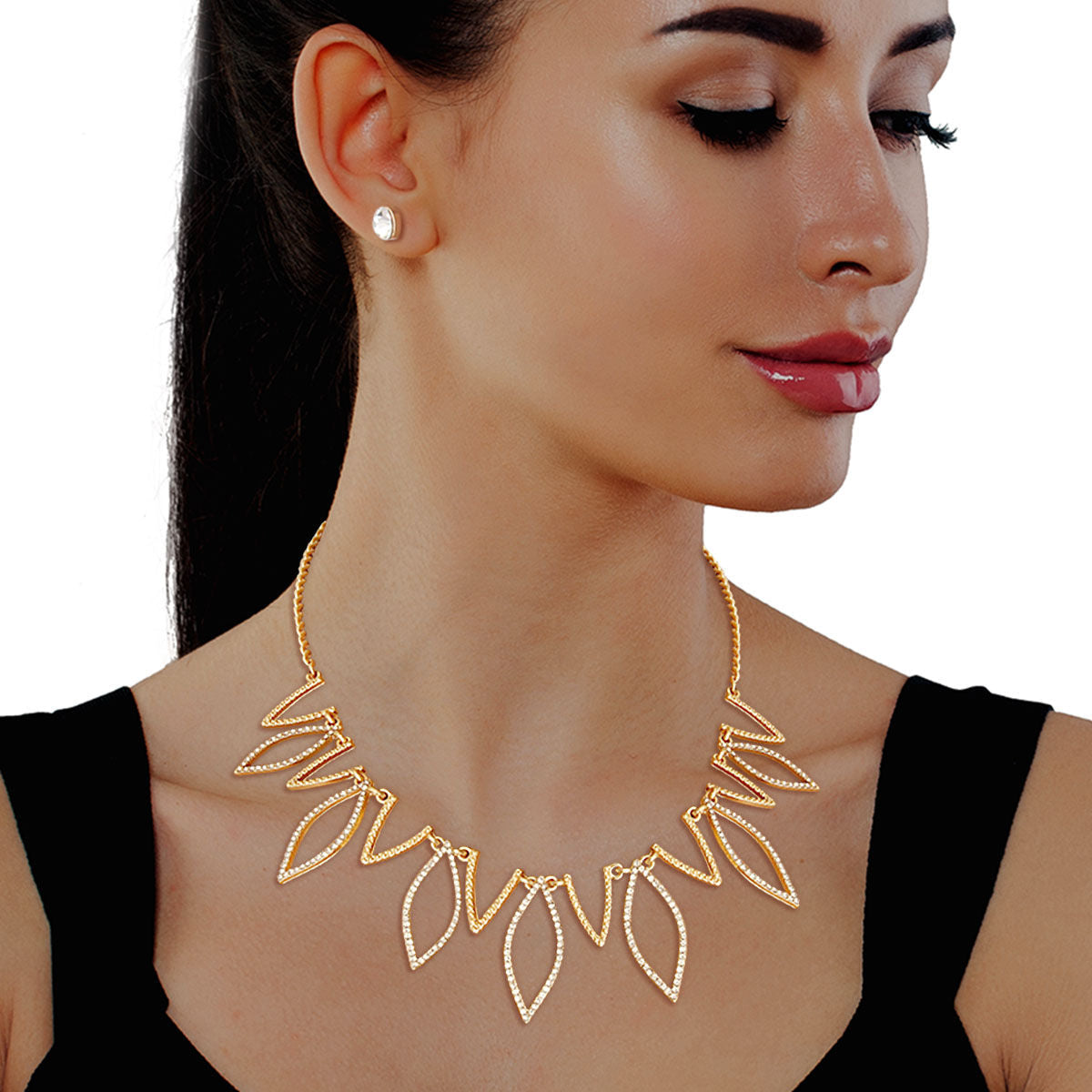 Gold Marquise Stone Collar Necklace|16 inches - Premium Wholesale Jewelry from Pinktown - Just $12! Shop now at chiquestyles