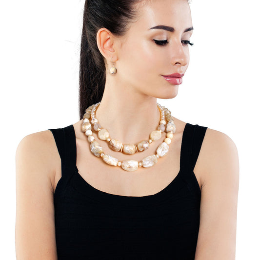 Light Brown Marbled Bead Set|18 inches - Premium Wholesale Jewelry from Pinktown - Just $17! Shop now at chiquestyles