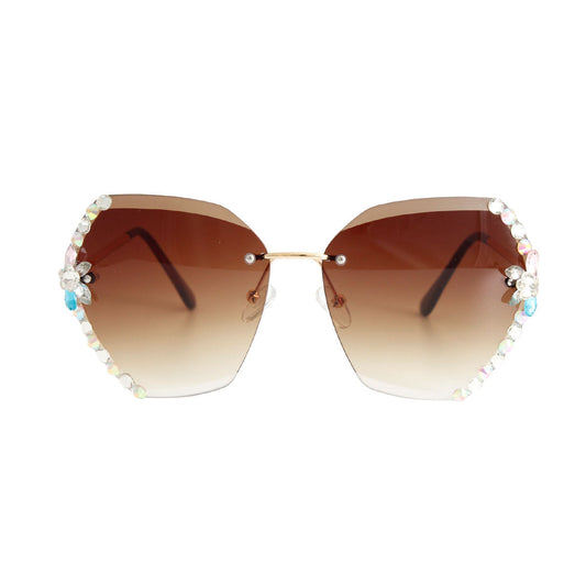 Brown Rhinestone Edge Sunglasses|5.5 x 2.45 inches - Premium Wholesale Fashion Accessories from Pinktown - Just $16! Shop now at chiquestyles