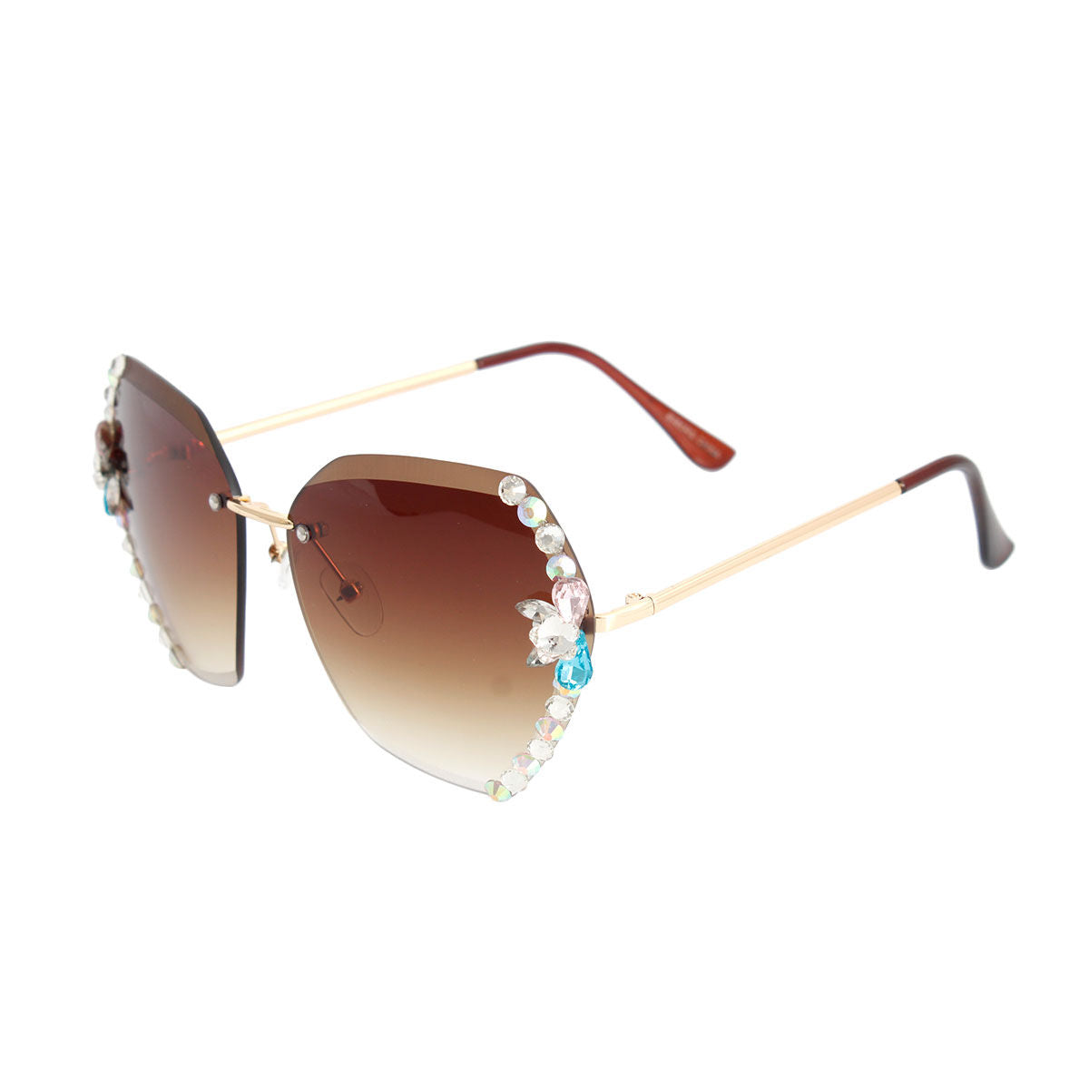 Brown Rhinestone Edge Sunglasses|5.5 x 2.45 inches - Premium Wholesale Fashion Accessories from Pinktown - Just $16! Shop now at chiquestyles