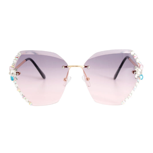 Purple Rhinestone Edge Sunglasses|5.5 x 2.45 inches - Premium Wholesale Fashion Accessories from Pinktown - Just $16! Shop now at chiquestyles