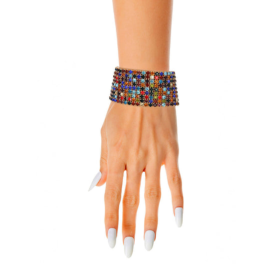 Multi Color 9 Row Rhinestone Bracelet|Stretch to Fit - Premium Wholesale Jewelry from Pinktown - Just $12! Shop now at chiquestyles