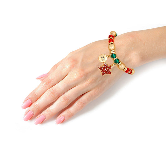 Poinsettia Charm Bracelet|Stretch to Fit - Premium Wholesale Jewelry from Pinktown - Just $10! Shop now at chiquestyles