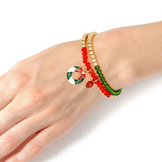 2 Pcs Xmas Wreath Bracelet|Stretch to Fit - Premium Wholesale Jewelry from Pinktown - Just $8! Shop now at chiquestyles