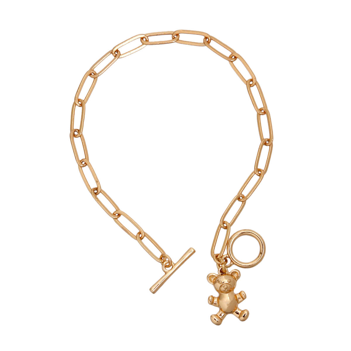 Gold Teddy Bear Toggle Bracelet|7.5 inches - Premium Wholesale Jewelry from Pinktown - Just $6! Shop now at chiquestyles