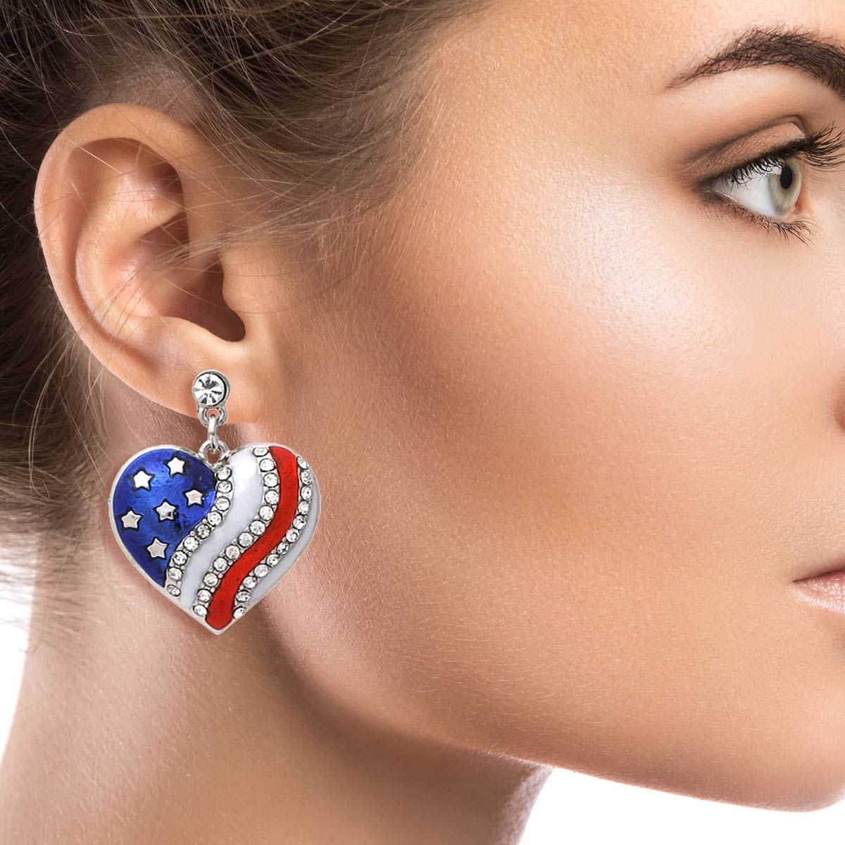 American Flag Heart Metal Earrings|1.2 inches - Premium Wholesale Jewelry from Pinktown - Just $8! Shop now at chiquestyles