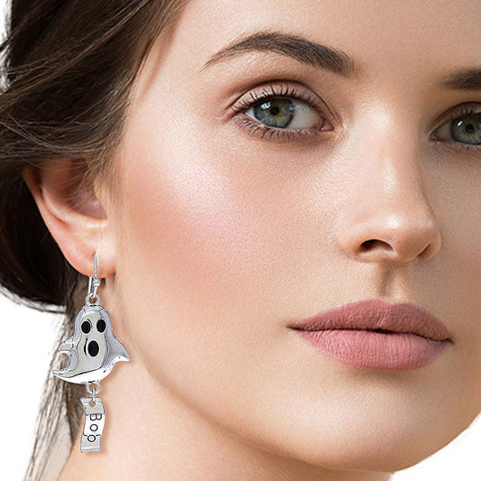 Silver Boo Ghost Fish Hooks|2 inches - Premium Wholesale Jewelry from Pinktown - Just $6! Shop now at chiquestyles