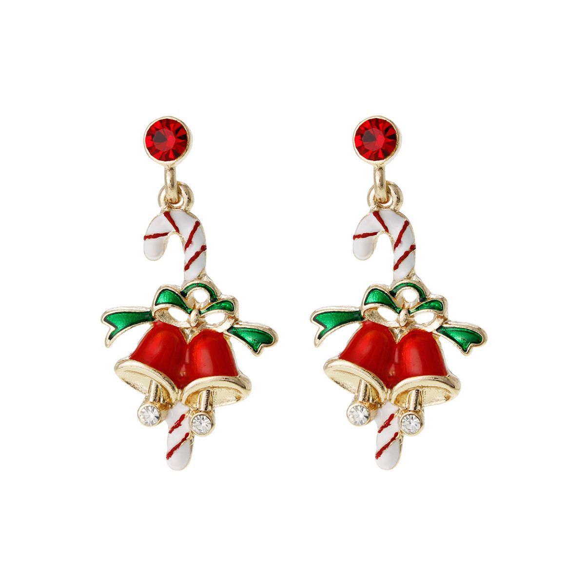 Candy Cane and Bell Earrings|1.5 inches - Premium Wholesale Jewelry from Pinktown - Just $7! Shop now at chiquestyles