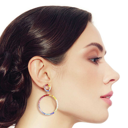 Rainbow Gold Double Circle Earrings|1.78 inches - Premium Wholesale Jewelry from Pinktown - Just $8! Shop now at chiquestyles