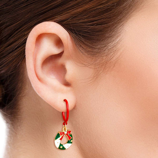 Xmas Wreath Charm Hoops - Premium Wholesale Jewelry from Pinktown - Just $5! Shop now at chiquestyles