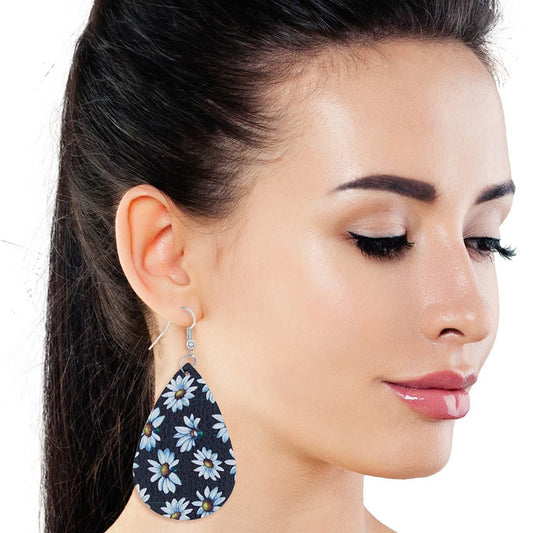 Daisy Printed Teardrop Earrings|3 inches - Premium Wholesale Jewelry from Pinktown - Just $4! Shop now at chiquestyles