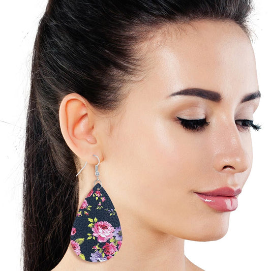 Pink Rose Printed Teardrop Earrings|3 inches - Premium Wholesale Jewelry from Pinktown - Just $4! Shop now at chiquestyles