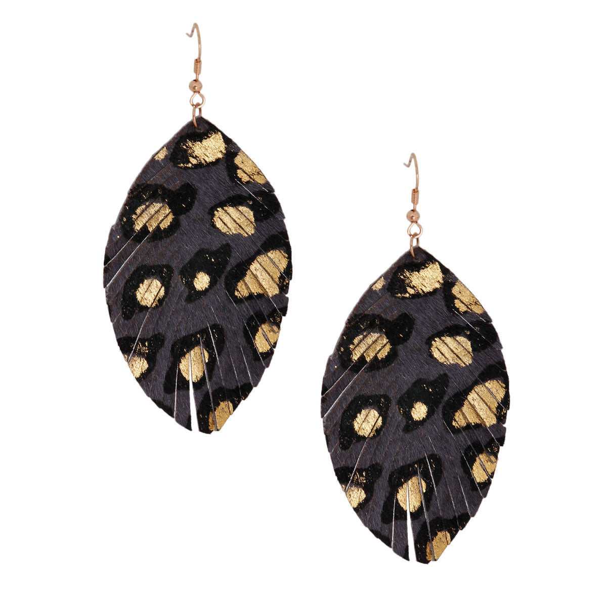 Gray Leopard Leather Feather Earrings|3.75 inches - Premium Wholesale Jewelry from Pinktown - Just $11! Shop now at chiquestyles